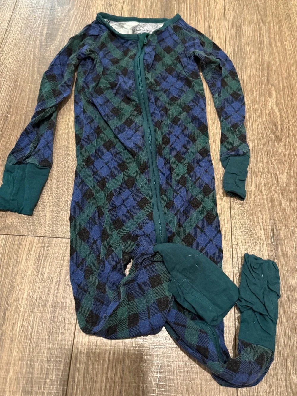 Little Sleepies Green and Blue Plaid Zippies 2T